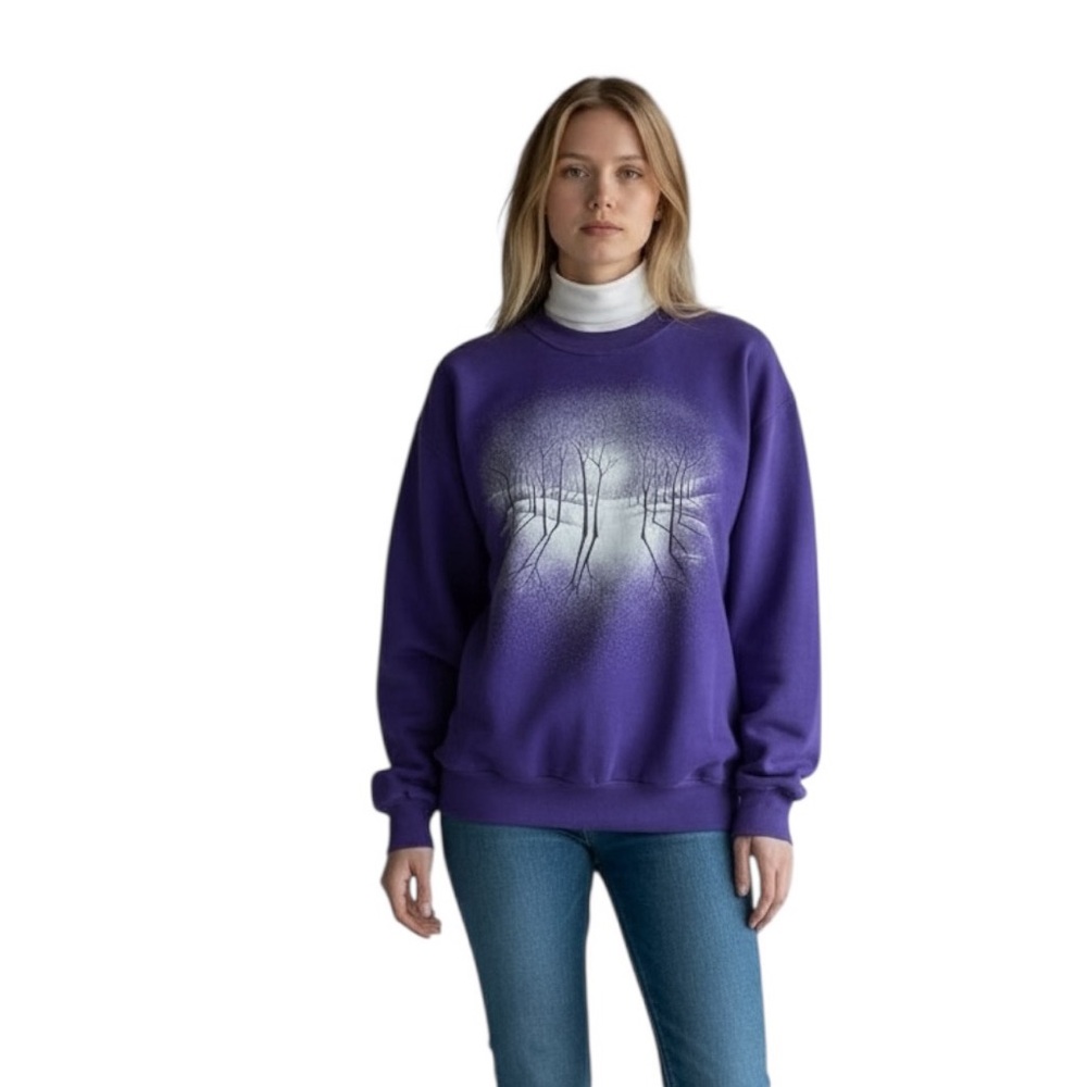 Vintage Morning Sun Winter Scene Double Turtleneck Graphic Purple Sweatshirt